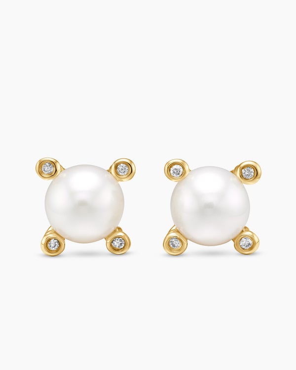 Pearl Stud Earrings in 18K Yellow Gold with Pearls and Diamonds, 7.4mm