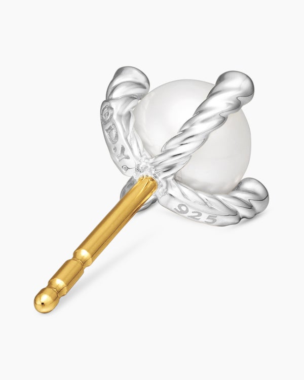 Pearl Stud Earrings in Sterling Silver with Pearls and Diamonds, 7.4mm