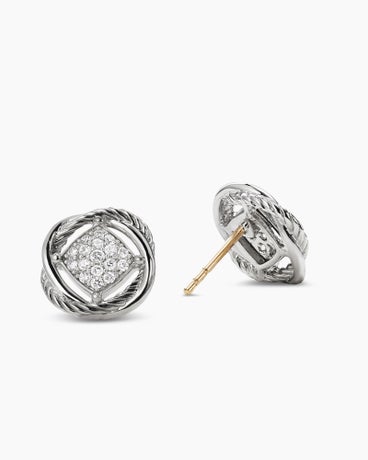 Infinity Stud Earrings in Sterling Silver with Diamonds, 13mm