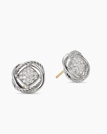 Infinity Stud Earrings in Sterling Silver with Diamonds, 13mm