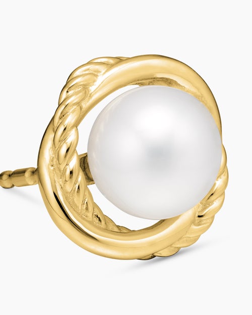 Womens Crossover Infinity Pearl Stud Earrings in 18ct Yellow Gold with Pearls, 10mm