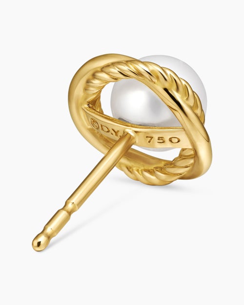 Womens Crossover Infinity Pearl Stud Earrings in 18ct Yellow Gold with Pearls, 10mm