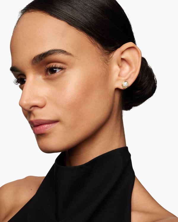 Crossover Infinity Pearl Stud Earrings in 18K Yellow Gold with Pearls, 10mm