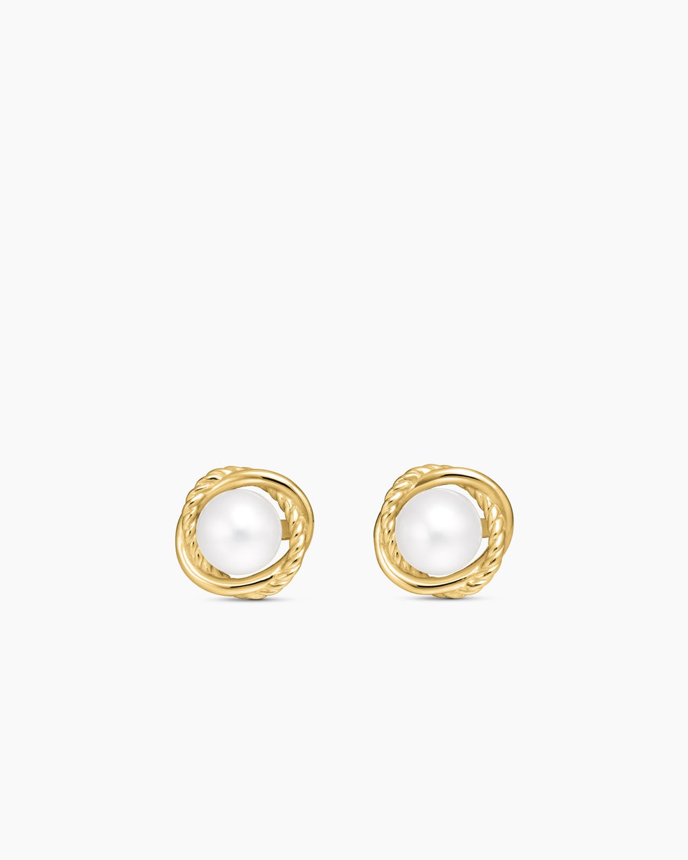 Womens Crossover Infinity Pearl Stud Earrings in 18K Yellow Gold with Pearls, 10mm