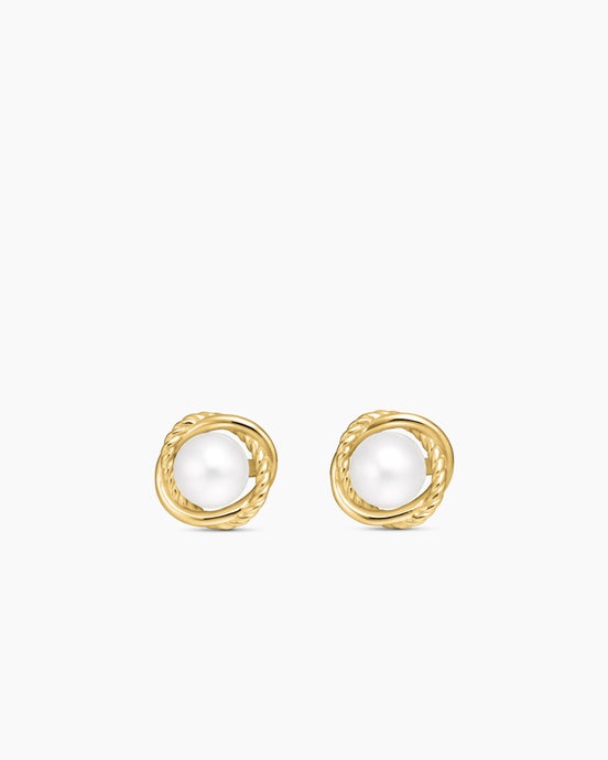 Crossover Infinity Pearl Stud Earrings in 18ct Yellow Gold with Pearls, 10mm