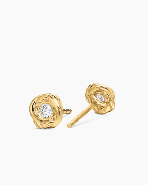 Womens Infinity Stud Earrings in 18K Yellow Gold with Diamonds, 6.8mm