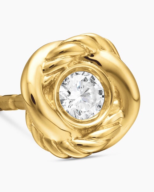 Womens Infinity Stud Earrings in 18K Yellow Gold with Diamonds, 6.8mm