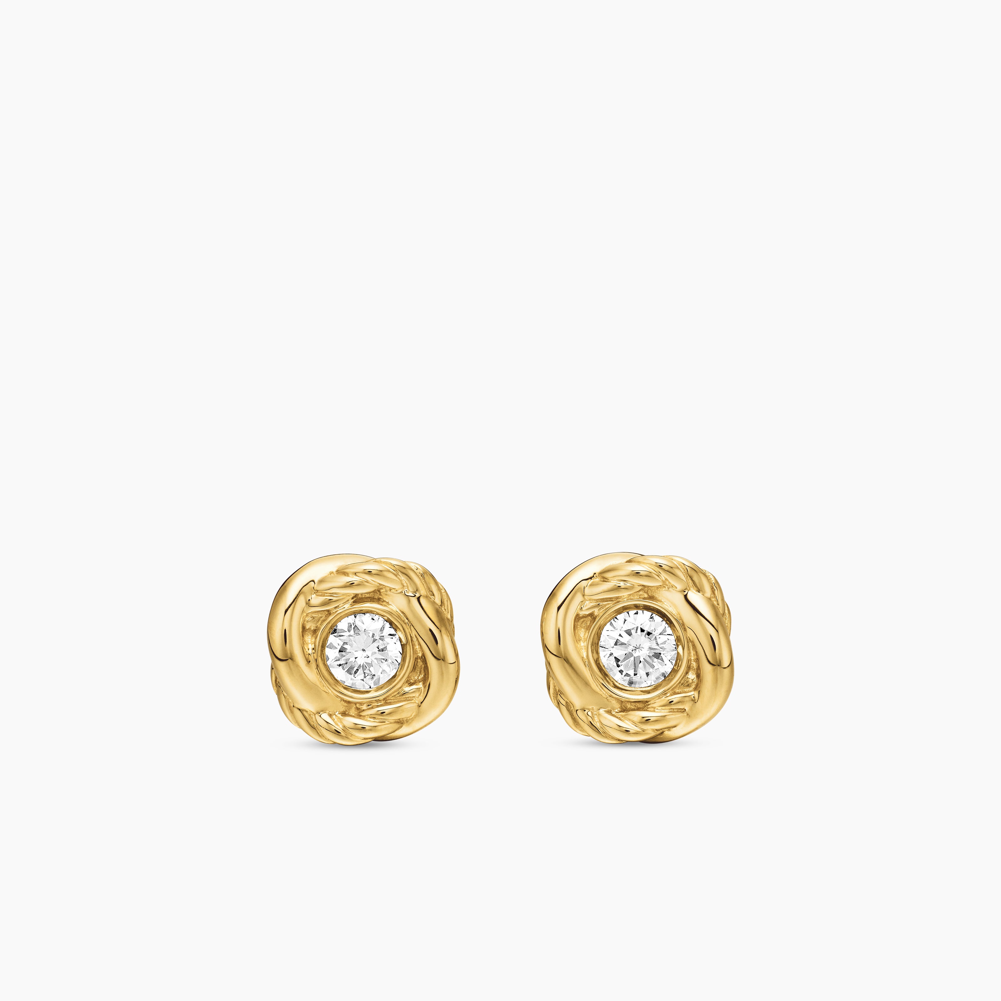 Womens Infinity Stud Earrings in 18K Yellow Gold with Diamonds, 6.8mm