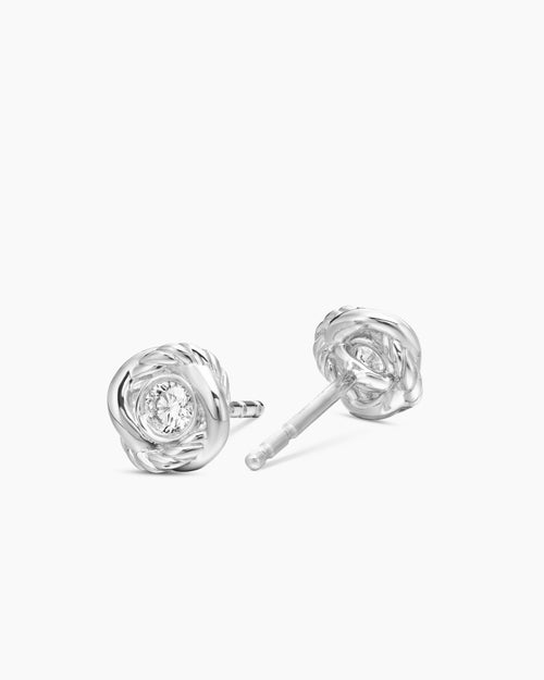 Womens Infinity Stud Earrings in 18K White Gold with Diamonds, 6.8mm