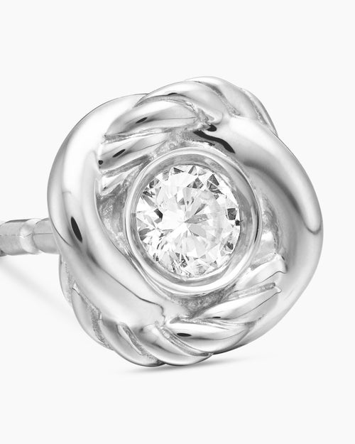 Womens Infinity Stud Earrings in 18K White Gold with Diamonds, 6.8mm