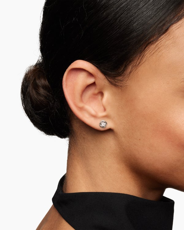 Infinity Stud Earrings in 18K White Gold with Diamonds, 6.8mm