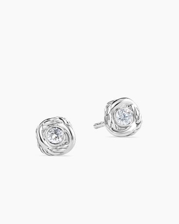 Infinity Stud Earrings in 18K White Gold with Diamonds, 6.8mm