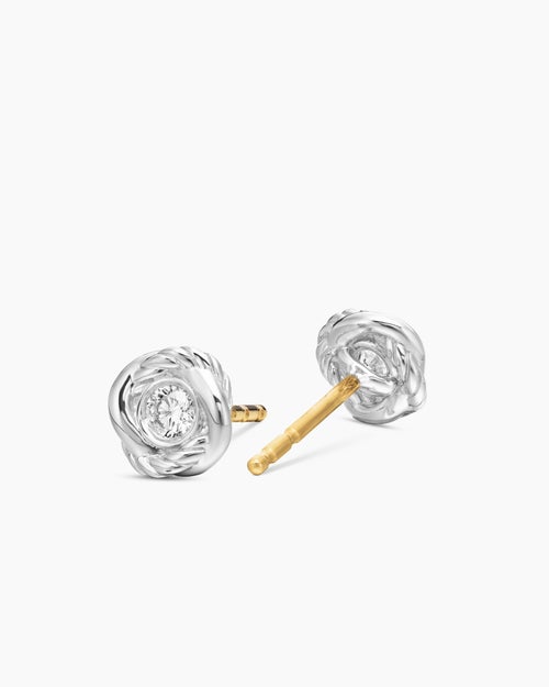 Womens Infinity Stud Earrings in Sterling Silver with Diamonds, 6.8mm