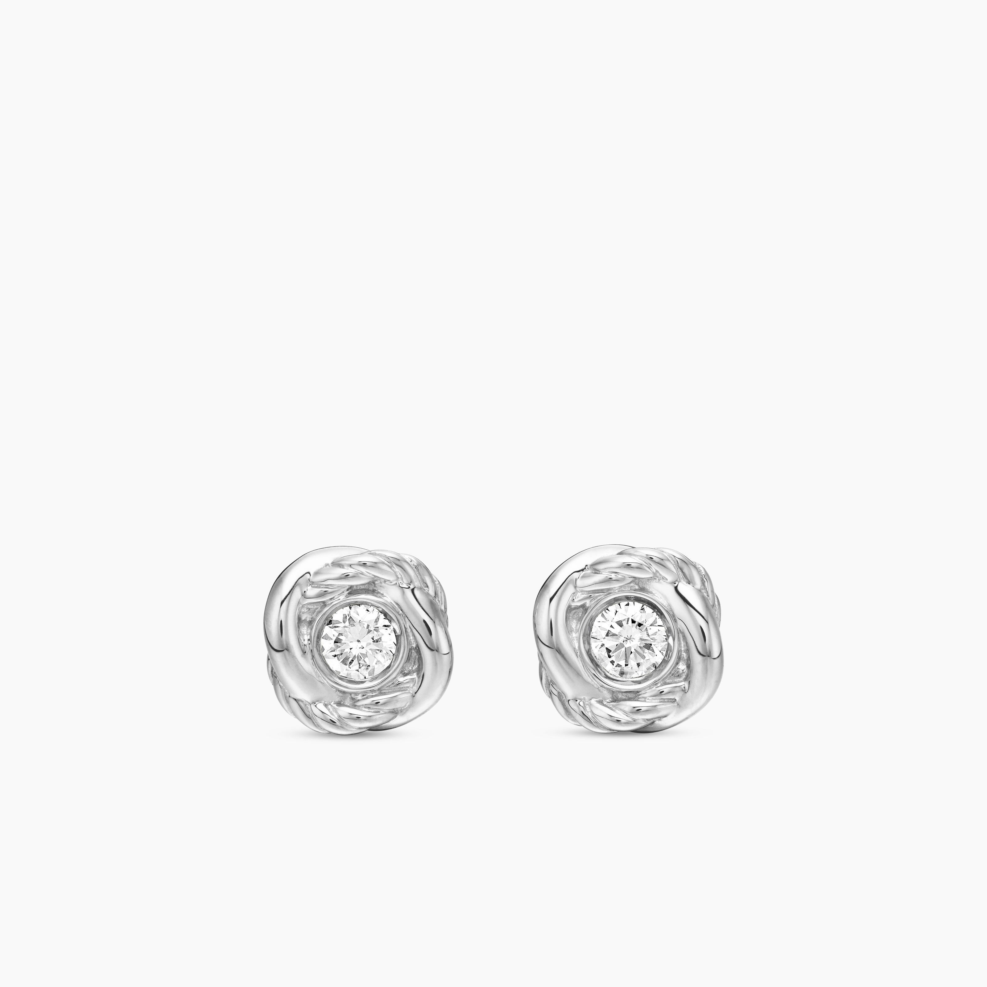 Womens Infinity Stud Earrings in Sterling Silver with Diamonds, 6.8mm