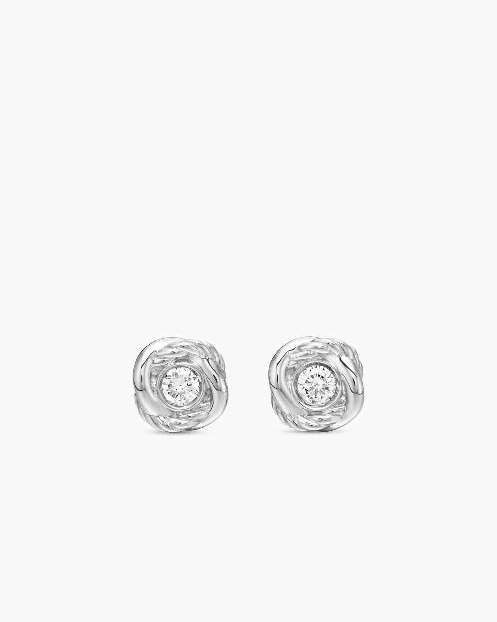 Womens Infinity Stud Earrings in Sterling Silver with Diamonds, 6.8mm