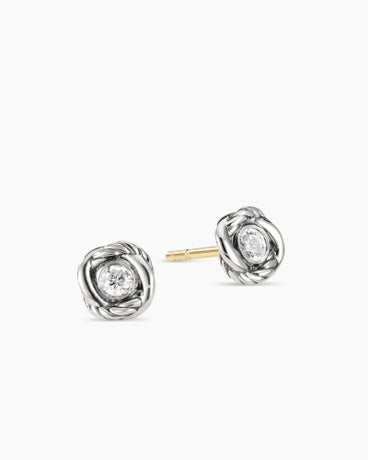 Infinity Stud Earrings in Sterling Silver with Diamonds, 6.8mm