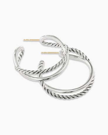 Crossover Hoop Earrings in Sterling Silver, 33.7mm