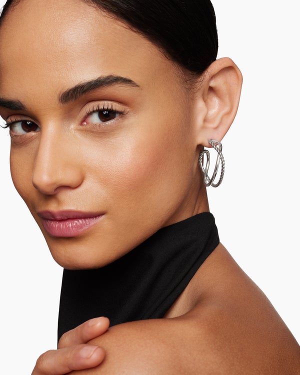 Crossover Hoop Earrings in Sterling Silver, 33.7mm