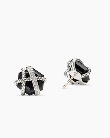 Cable Wrap Stud Earrings in Sterling Silver with Black Onyx and Diamonds, 11mm