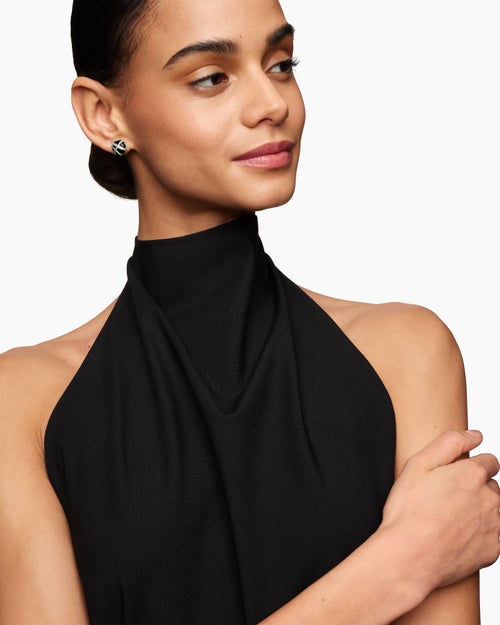 Womens Cable Wrap Stud Earrings in Sterling Silver with Black Onyx and Diamonds, 11mm