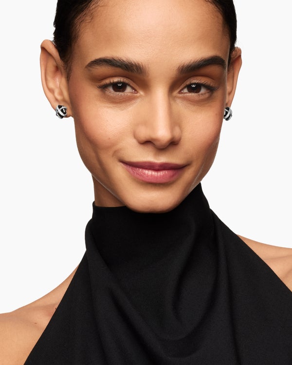 Clous d’oreilles Cable Wrap en argent sterling avec onyx noir et diamants, 11 mm