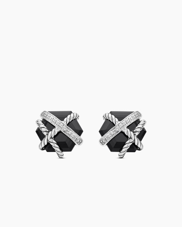 Clous d’oreilles Cable Wrap en argent sterling avec onyx noir et diamants, 11 mm