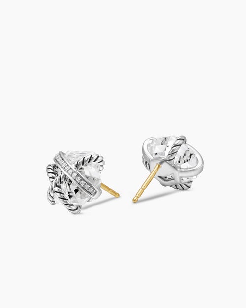 Womens Cable Wrap Stud Earrings in Sterling Silver with Crystal and Diamonds, 11mm