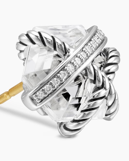 Womens Cable Wrap Stud Earrings in Sterling Silver with Crystal and Diamonds, 11mm