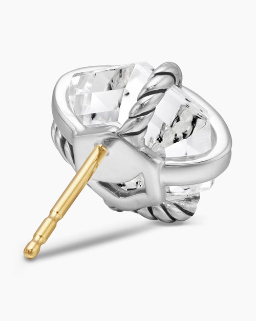 Womens Cable Wrap Stud Earrings in Sterling Silver with Crystal and Diamonds, 11mm