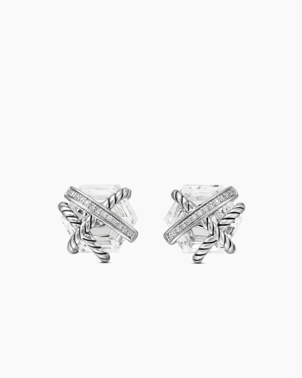 Cable Wrap Stud Earrings in Sterling Silver with Crystal and Diamonds, 11mm