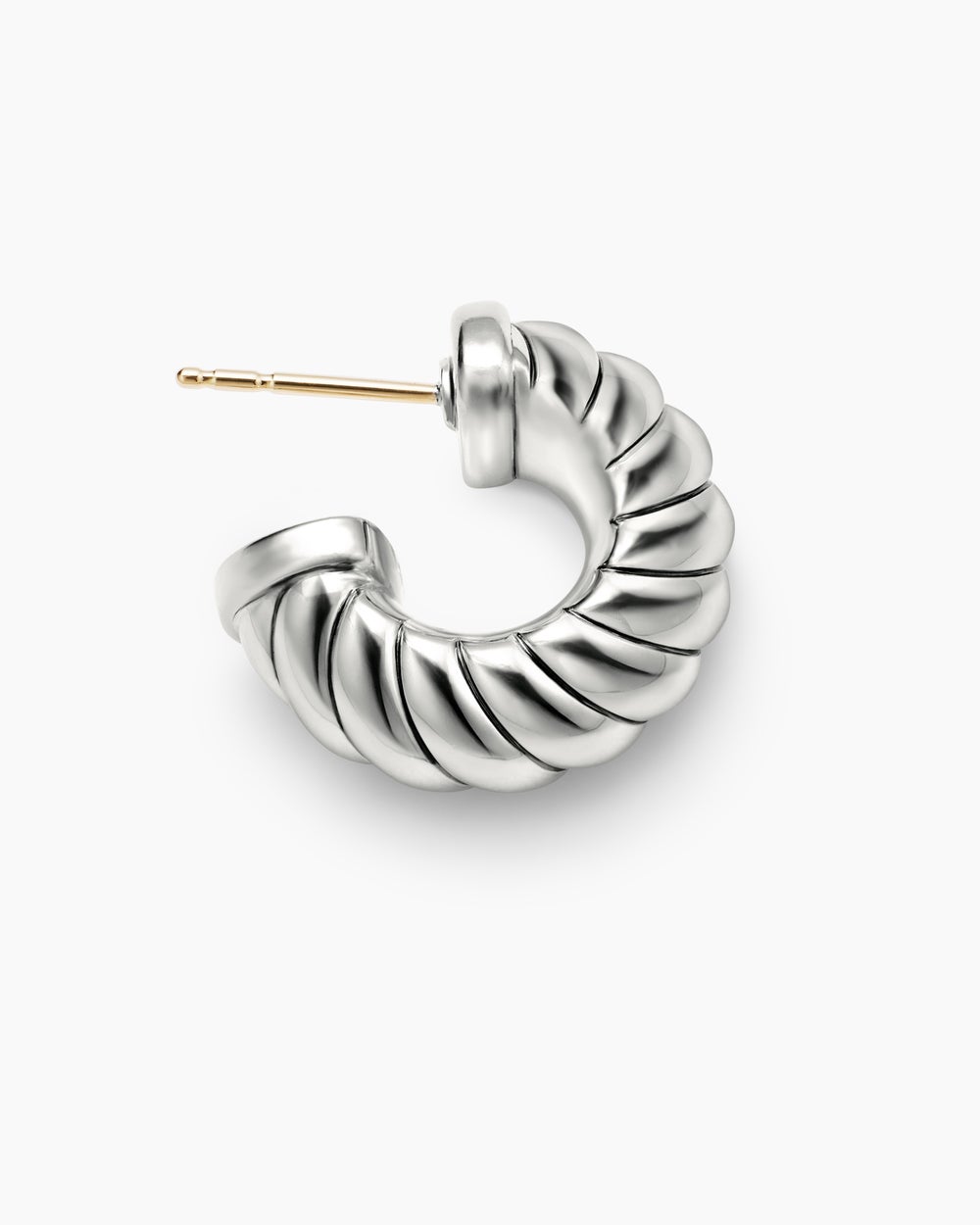 Womens Sculpted Cable Shrimp Earrings in Sterling Silver, 20.5mm