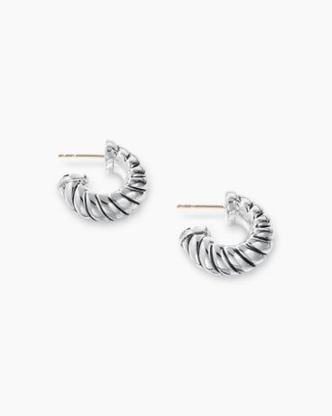 Sculpted Cable Shrimp Earrings in Sterling Silver, 20.5mm