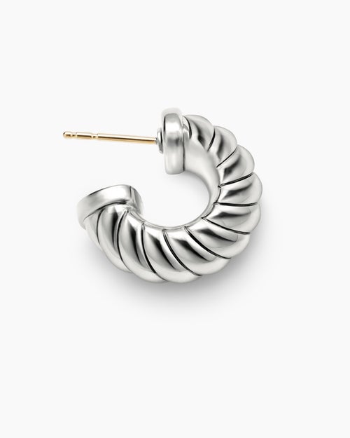 Womens Sculpted Cable Shrimp Earrings in Sterling Silver, 20.5mm