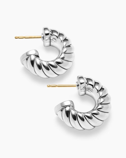 Womens Sculpted Cable Shrimp Earrings in Sterling Silver, 20.5mm