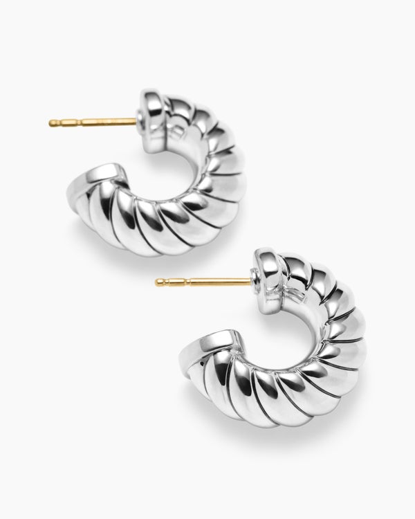 Sculpted Cable Shrimp Earrings in Sterling Silver, 20.5mm