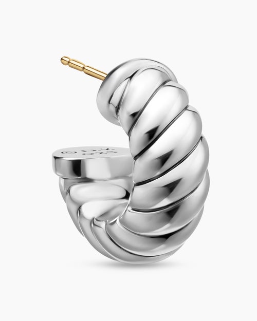 Womens Sculpted Cable Shrimp Earrings in Sterling Silver, 20.5mm