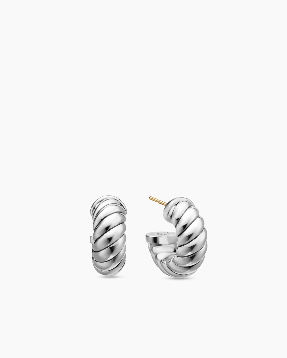 Womens Sculpted Cable Shrimp Earrings in Sterling Silver, 20.5mm