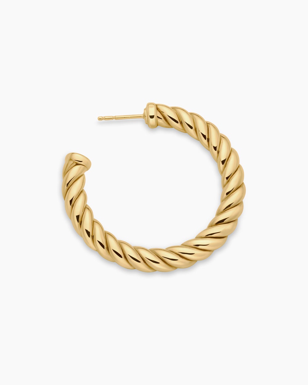 Womens Sculpted Cable Hoop Earrings in 18K Yellow Gold, 40mm