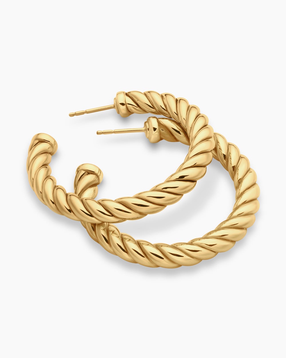 Womens Sculpted Cable Hoop Earrings in 18K Yellow Gold, 40mm