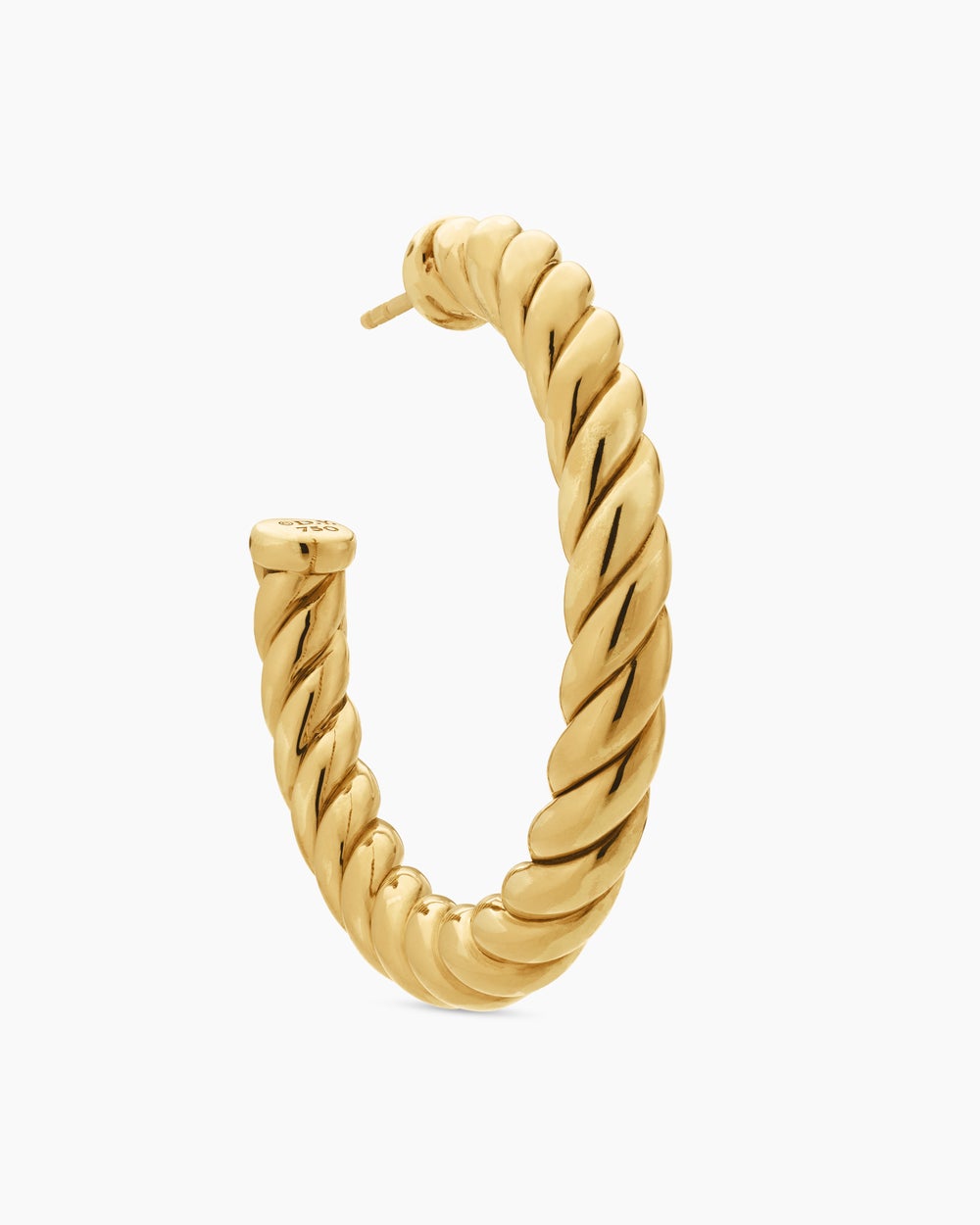 Womens Sculpted Cable Hoop Earrings in 18K Yellow Gold, 40mm