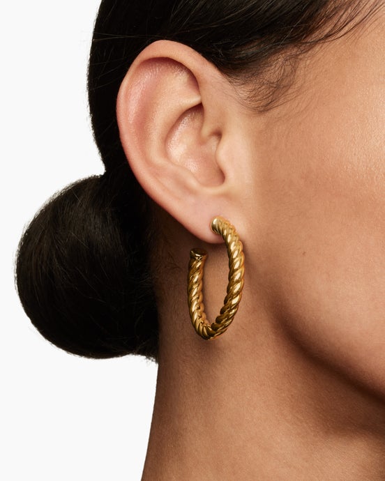Sculpted Cable Hoop Earrings in 18K Yellow Gold, 40mm