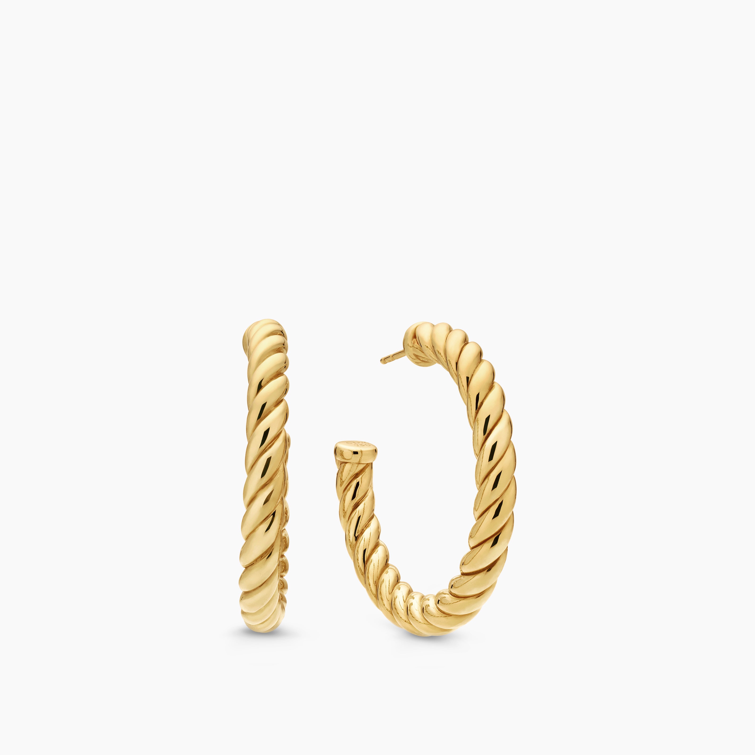 Womens Sculpted Cable Hoop Earrings in 18K Yellow Gold, 40mm