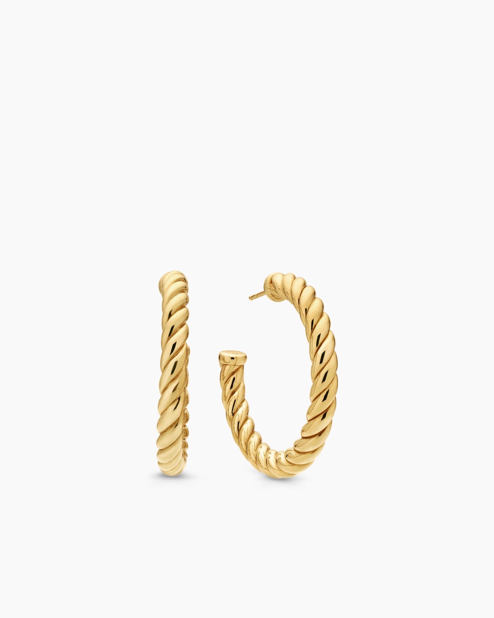 Womens Sculpted Cable Hoop Earrings in 18K Yellow Gold, 40mm