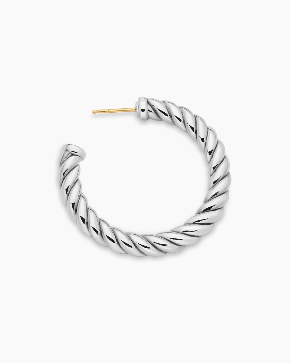 Womens Sculpted Cable Hoop Earrings in Sterling Silver, 40mm