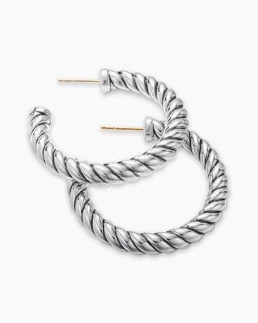 Sculpted Cable Hoop Earrings in Sterling Silver, 40mm