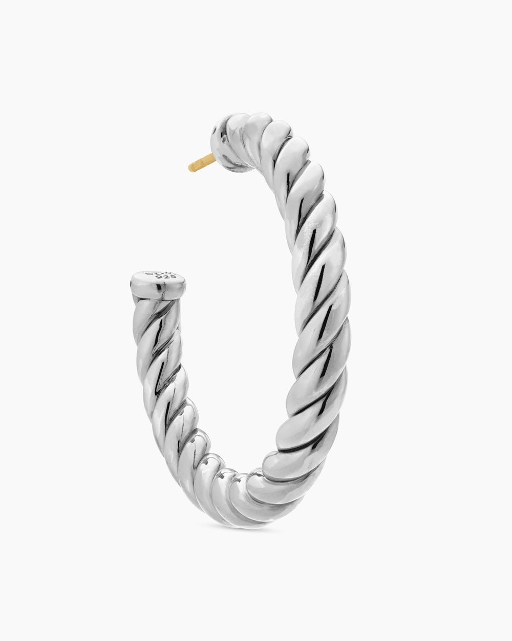 Womens Sculpted Cable Hoop Earrings in Sterling Silver, 40mm