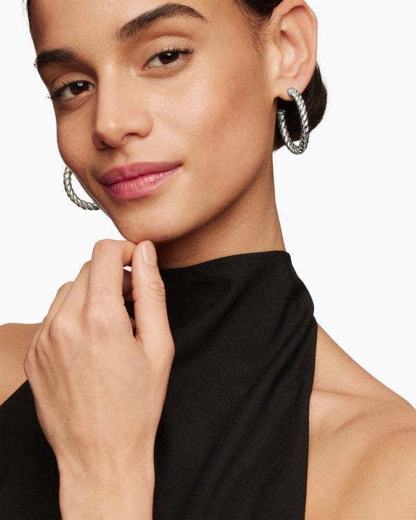 Sculpted Cable Hoop Earrings in Sterling Silver, 40mm