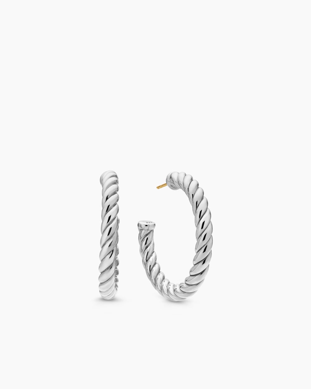 Womens Sculpted Cable Hoop Earrings in Sterling Silver, 40mm