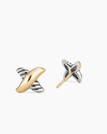 Petite X Stud Earrings in Sterling Silver with 18K Yellow Gold, 7.5mm