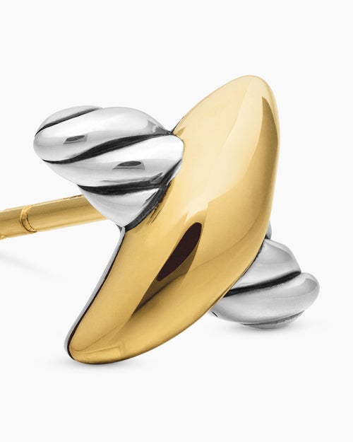 Womens Petite X Stud Earrings in Sterling Silver with 18K Yellow Gold, 7.5mm